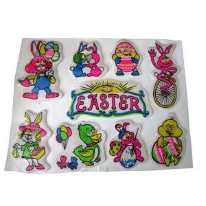 Neon Easter Puffy Stickers Google Eyes Vintage Single Open Sheet GUC